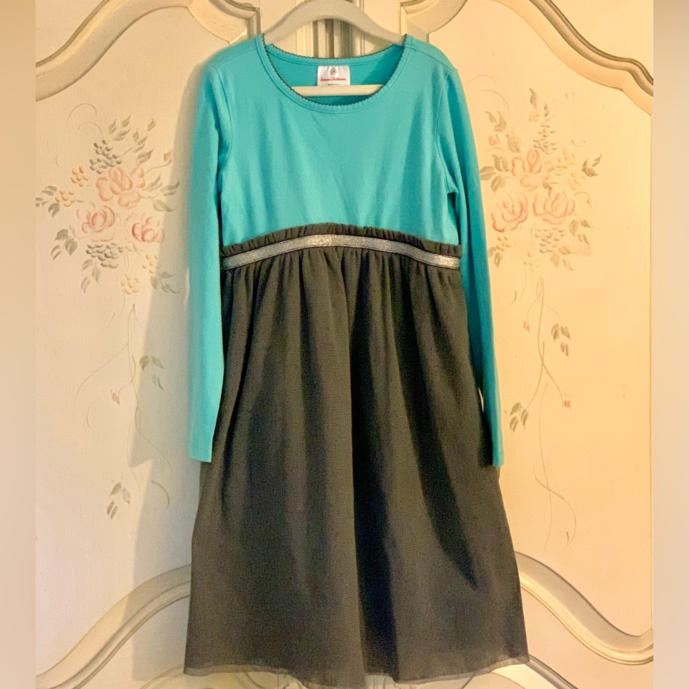 Hanna Andersson Girls’ 130/8 Aqua/Antwerp Grey Tulle Dream Dress